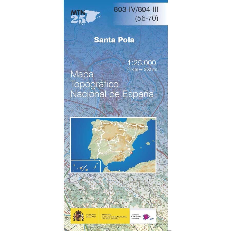 Carte topographique de l'Espagne n° 0893.4, 0894.3 - Santa Pola | CNIG - 1/25 000 carte de randonnée CNIG 