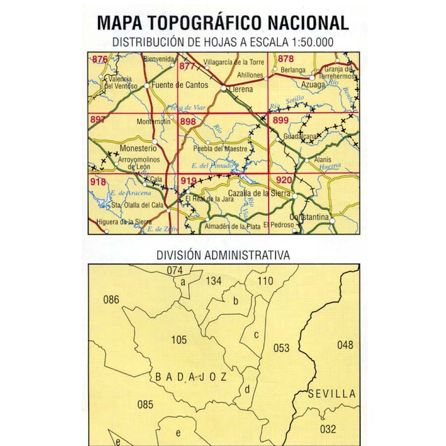 Carte topographique de l'Espagne n° 0898 - Puebla del Maestre | CNIG - 1/50 000 carte de randonnée CNIG