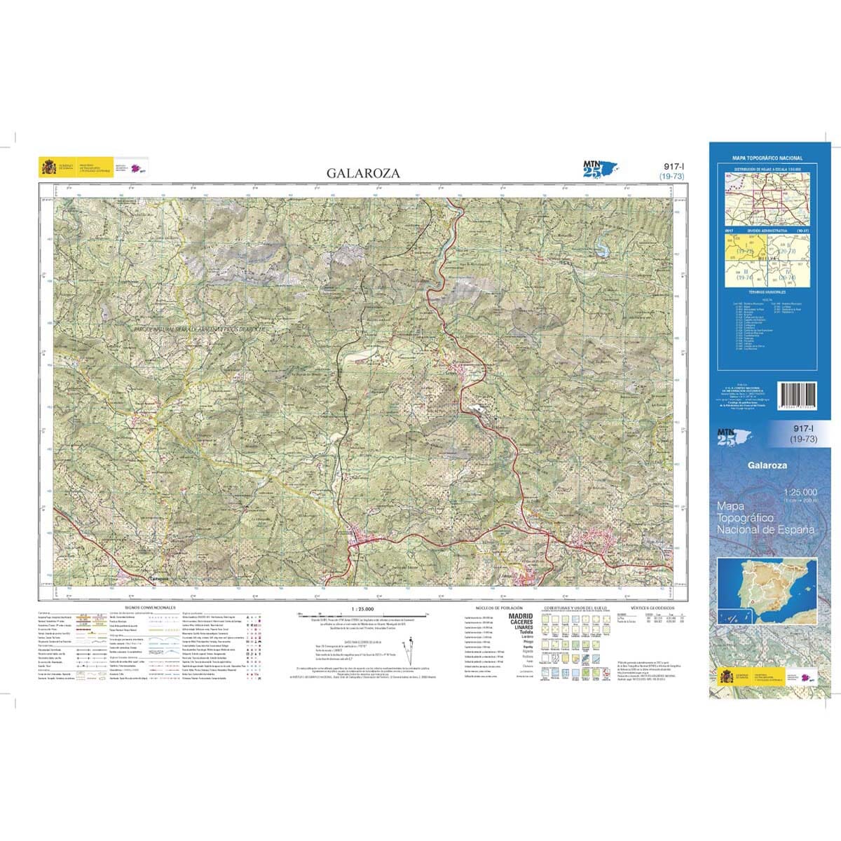 Carte topographique de l'Espagne n° 0917.1 - Galaroza | CNIG - 1/25 000 carte de randonnée CNIG 