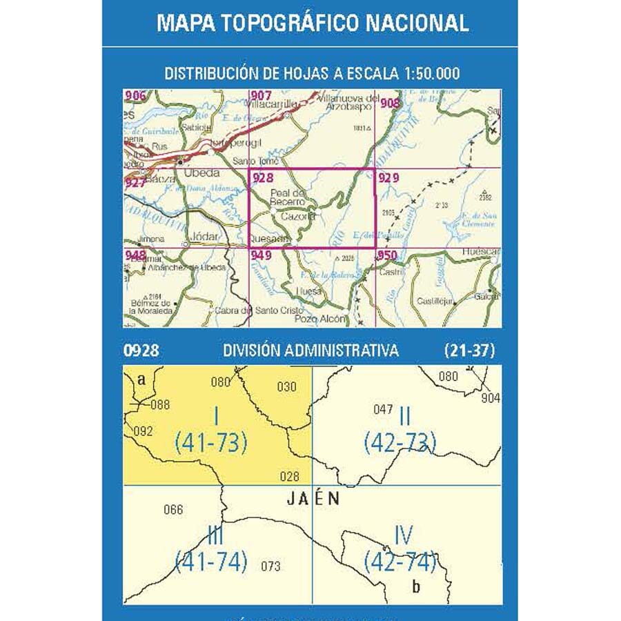 Carte topographique de l'Espagne n° 0928.1 - Chilluévar | CNIG - 1/25 000 carte de randonnée CNIG