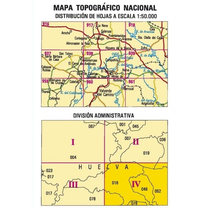 Carte topographique de l'Espagne n° 0938.4 - Nerva | CNIG - 1/25 00 carte de randonnée CNIG