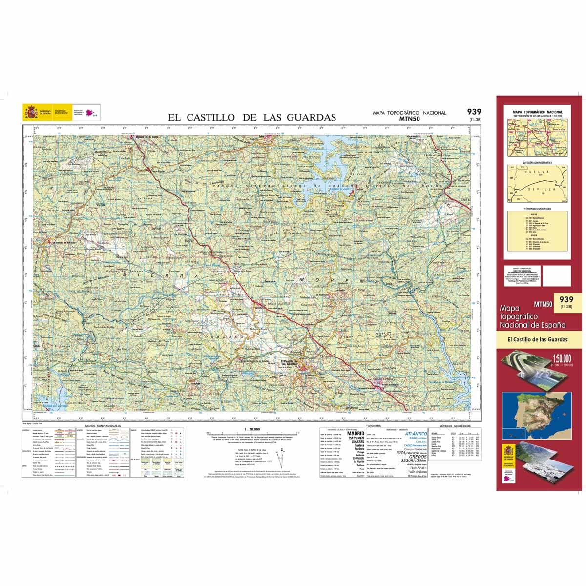 Carte topographique de l'Espagne n° 0939 - El Castillo de las Guardas | CNIG - 1/50 000 carte de randonnée CNIG