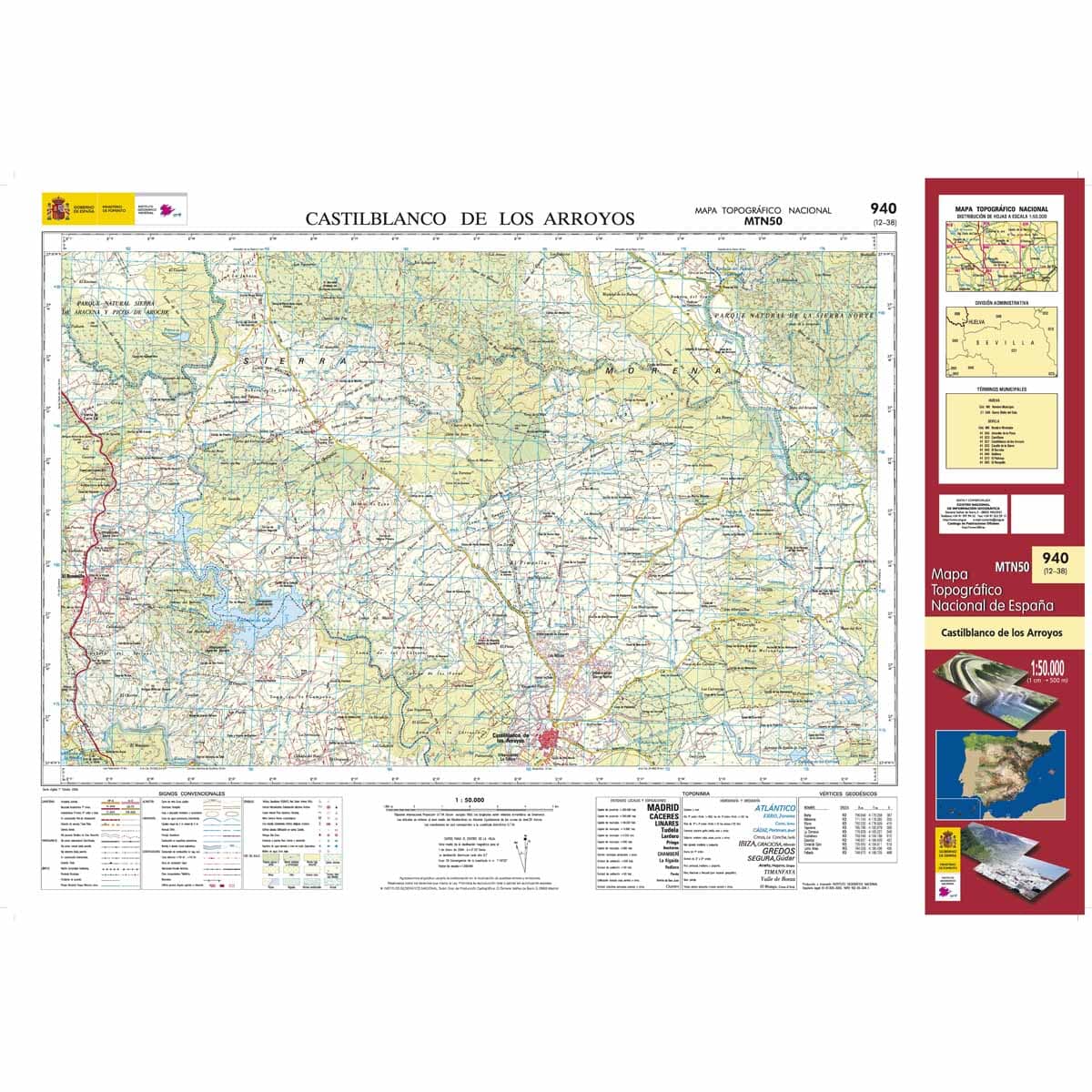 Carte topographique de l'Espagne n° 0940 - Castilblanco de los Arroyos | CNIG - 1/50 000 carte de randonnée CNIG
