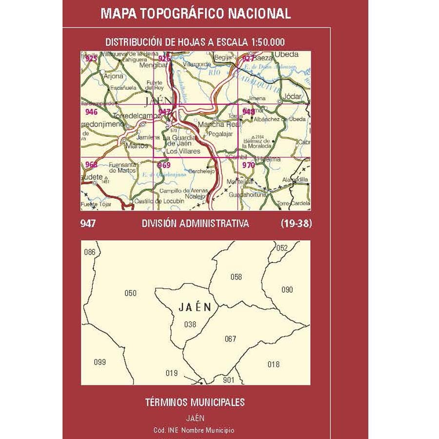 Carte topographique de l'Espagne n° 0947 - Jaén | CNIG - 1/50 000 carte de randonnée CNIG 