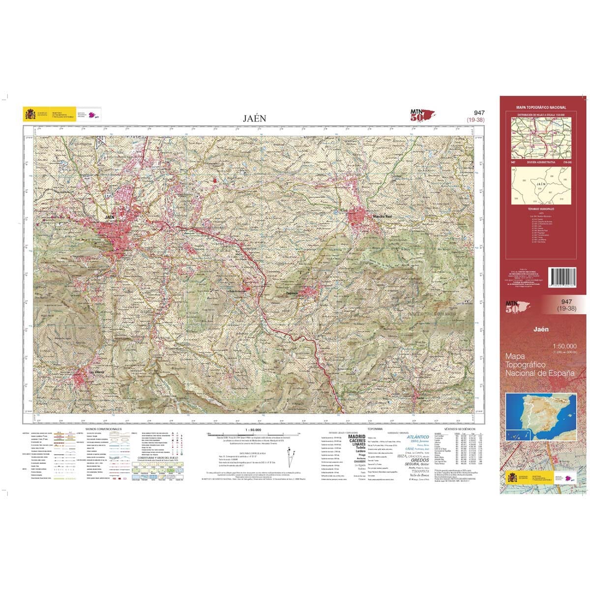 Carte topographique de l'Espagne n° 0947 - Jaén | CNIG - 1/50 000 carte de randonnée CNIG 