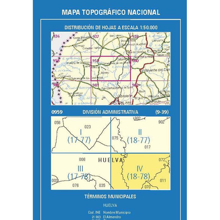 Carte topographique de l'Espagne n° 0958.1 - El Parador | CNIG - 1/25 000 carte de randonnée CNIG 