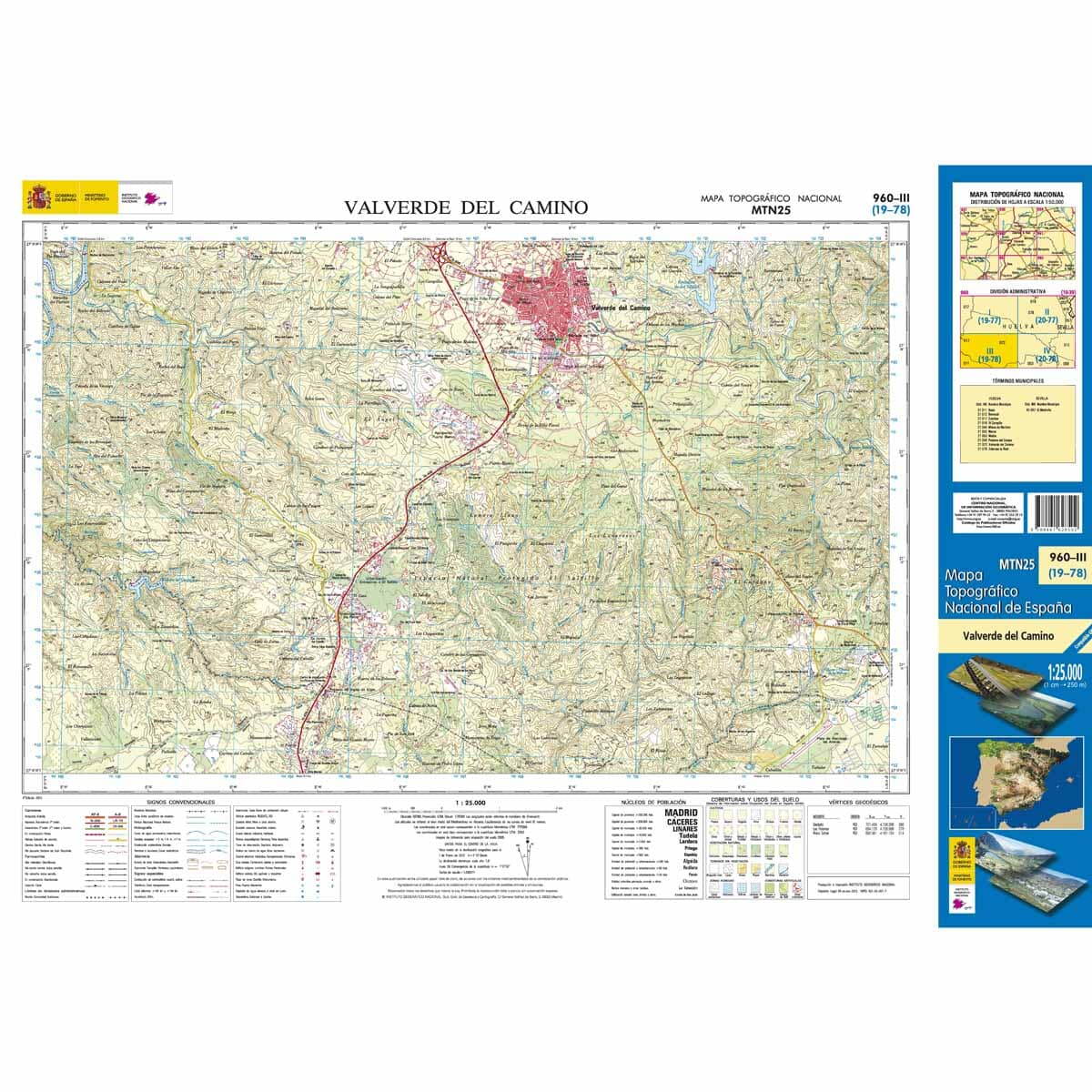 Carte topographique de l'Espagne n° 0960.3 - Valverde del Camino | CNIG - 1/25 00 carte de randonnée CNIG