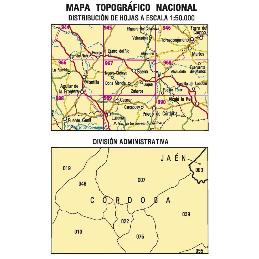 Carte topographique de l'Espagne n° 0967 - Baena | CNIG - 1/50 000 carte de randonnée CNIG