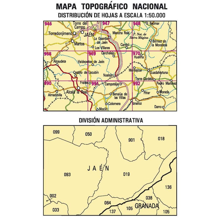 Carte topographique de l'Espagne n° 0969 - Valdepeñas de Jaén | CNIG - 1/50 000 carte de randonnée CNIG