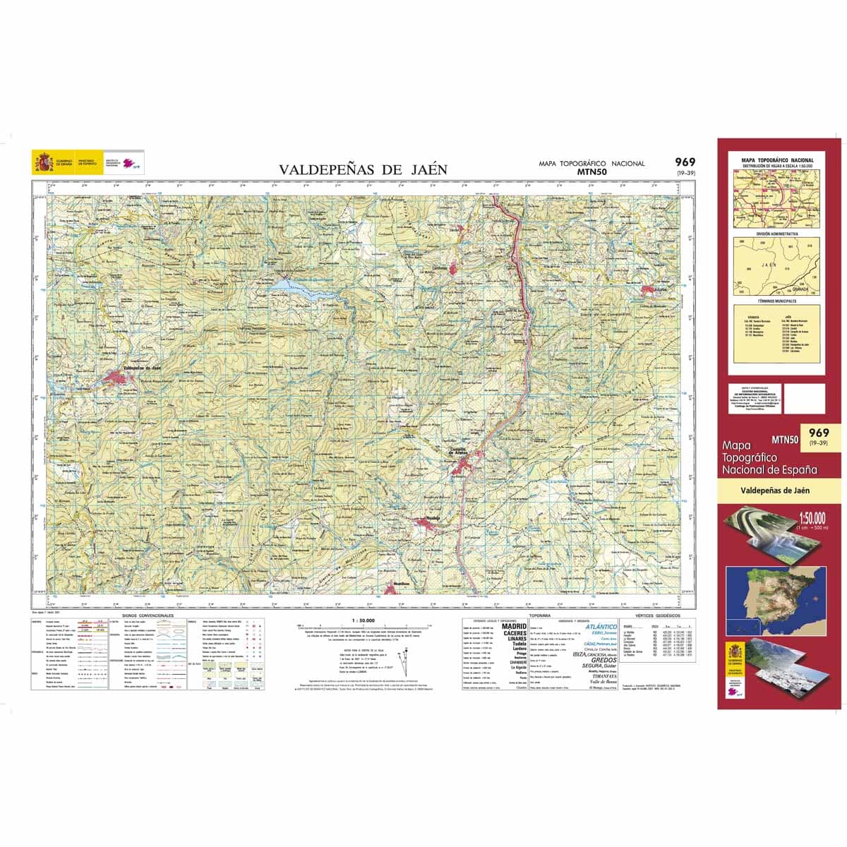 Carte topographique de l'Espagne n° 0969 - Valdepeñas de Jaén | CNIG - 1/50 000 carte de randonnée CNIG