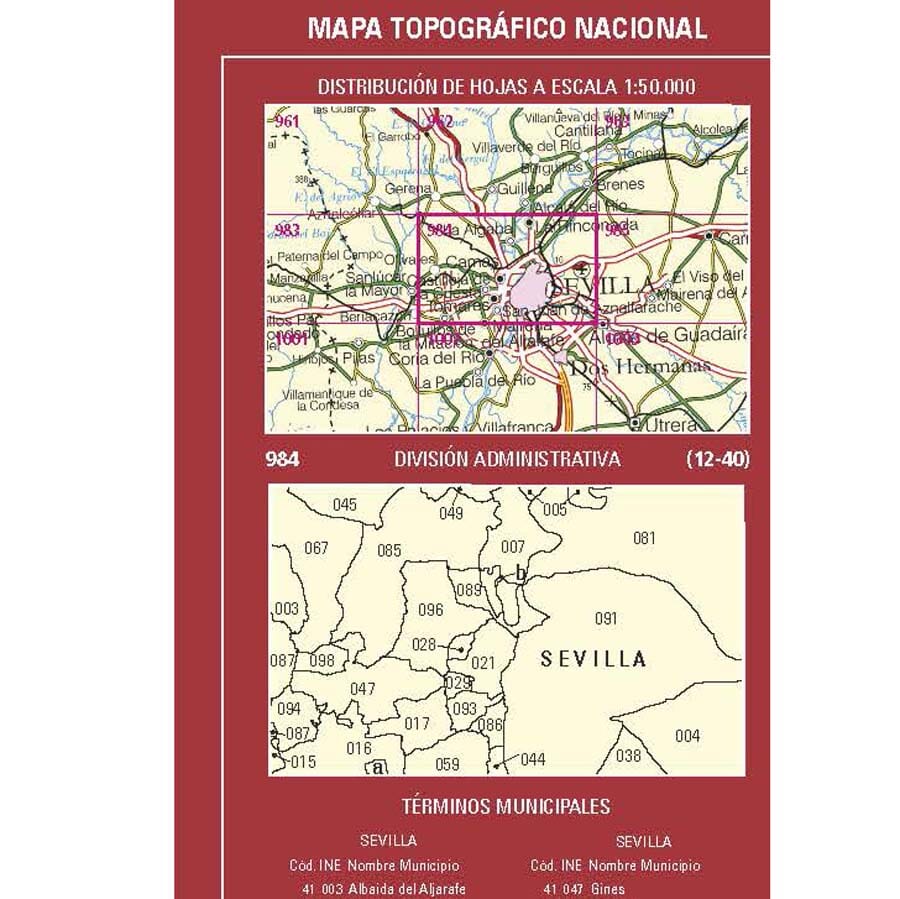 Carte topographique de l'Espagne n° 0984 - Sevilla | CNIG - 1/50 000 carte de randonnée CNIG 