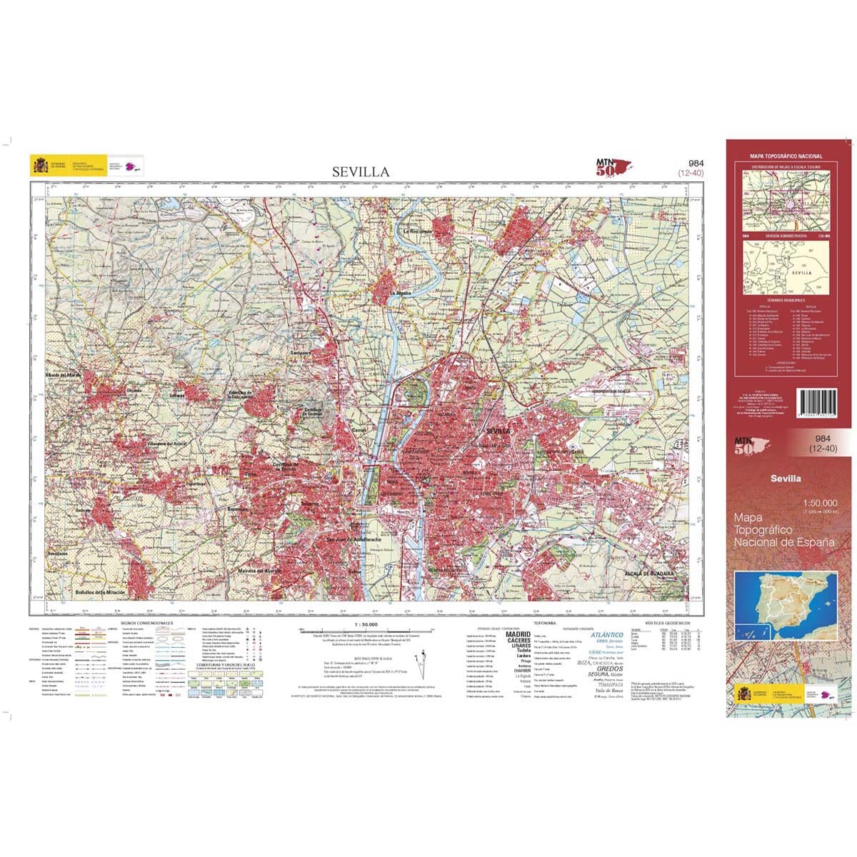 Carte topographique de l'Espagne n° 0984 - Sevilla | CNIG - 1/50 000 carte de randonnée CNIG 