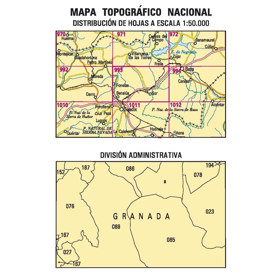 Carte topographique de l'Espagne n° 0993 - Benalúa | CNIG - 1/50 000 carte de randonnée CNIG
