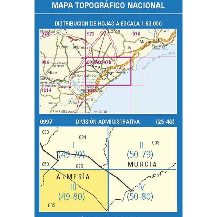 Carte topographique de l'Espagne n° 0997.3 - Pulpi | CNIG - 1/25 000 carte de randonnée CNIG