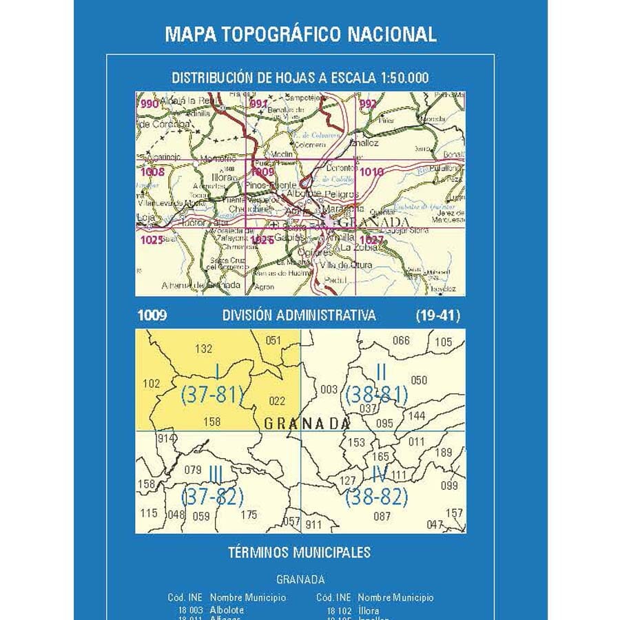 Carte topographique de l'Espagne n° 1009.1 - Pinos Puente | CNIG - 1/25 000 carte de randonnée CNIG