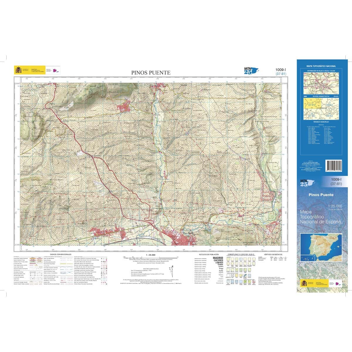 Carte topographique de l'Espagne n° 1009.1 - Pinos Puente | CNIG - 1/25 000 carte de randonnée CNIG