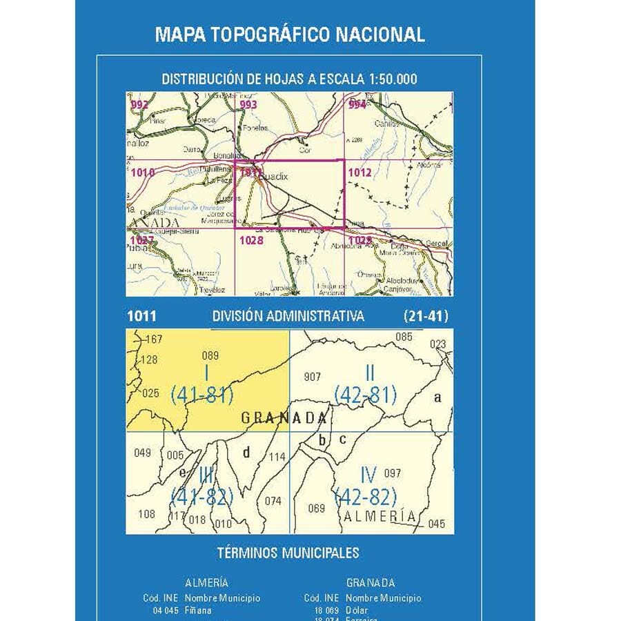 Carte topographique de l'Espagne n° 1011.1 - Guadix | CNIG - 1/25 000 carte de randonnée CNIG 