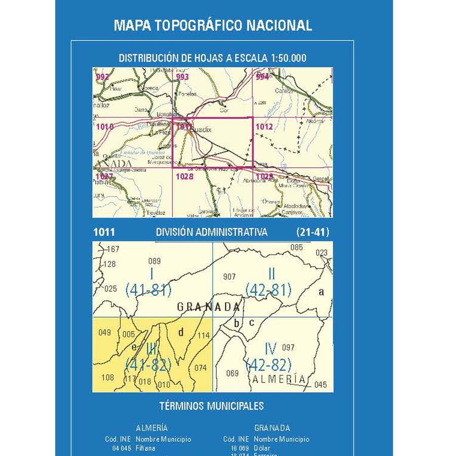 Carte topographique de l'Espagne n° 1011.3 - Jeres del Marquesado | CNIG - 1/25 000 carte de randonnée CNIG