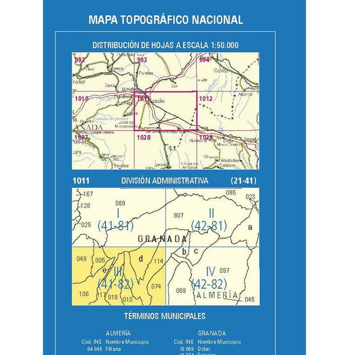 Carte topographique de l'Espagne n° 1011.3 - Jeres del Marquesado | CNIG - 1/25 000 carte de randonnée CNIG