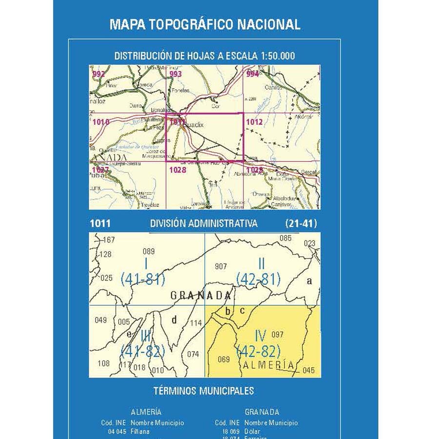 Carte topographique de l'Espagne n° 1011.4 - Huéneja | CNIG - 1/25 000 carte de randonnée CNIG