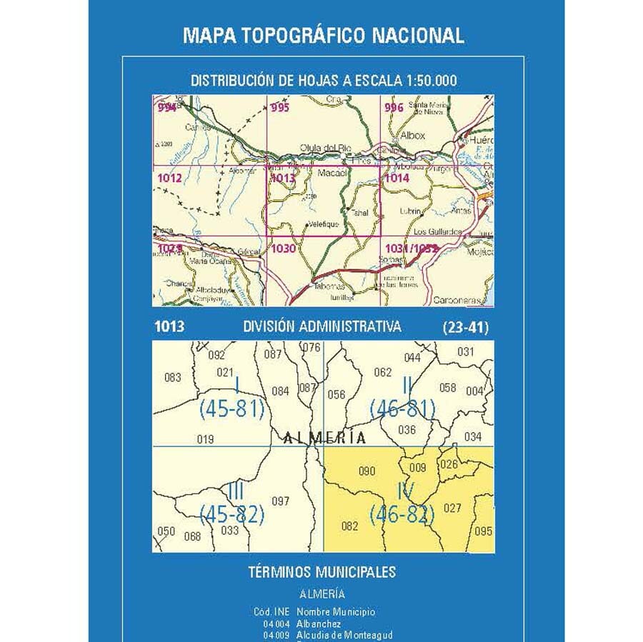 Carte topographique de l'Espagne n° 1013.4 - Uleila del Campo | CNIG - 1/25 000 carte de randonnée CNIG