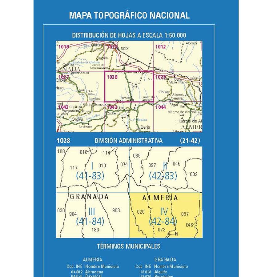 Carte topographique de l'Espagne n° 1028.4 - Laroles | CNIG - 1/25 000 carte de randonnée CNIG
