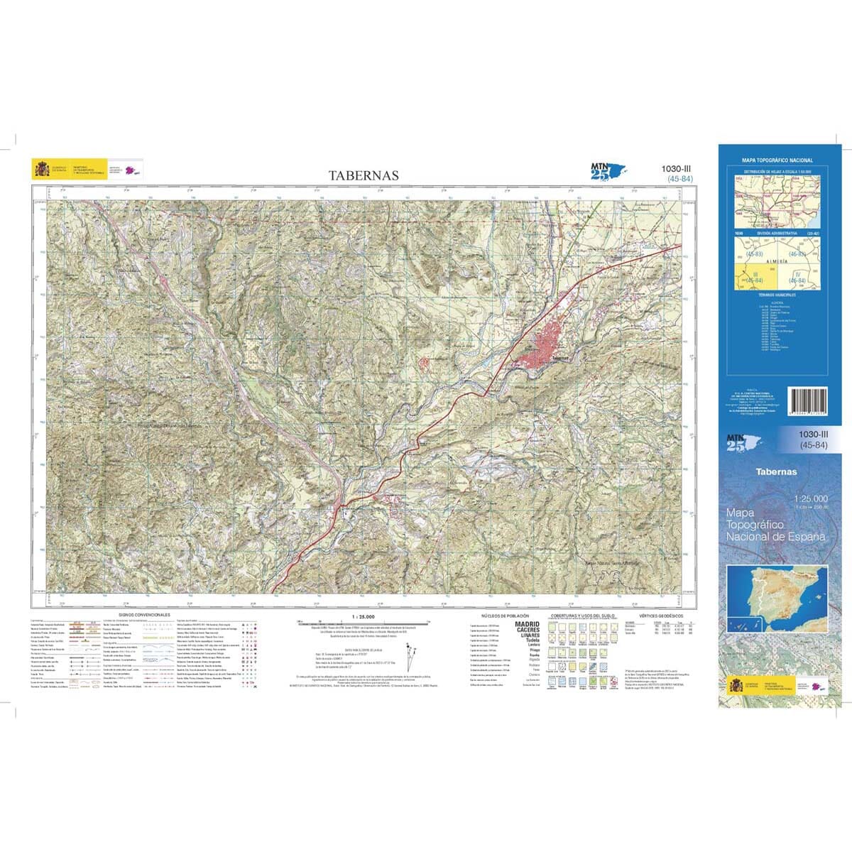 Carte topographique de l'Espagne n° 1030.3 - Tabernas | CNIG - 1/25 000 carte de randonnée CNIG