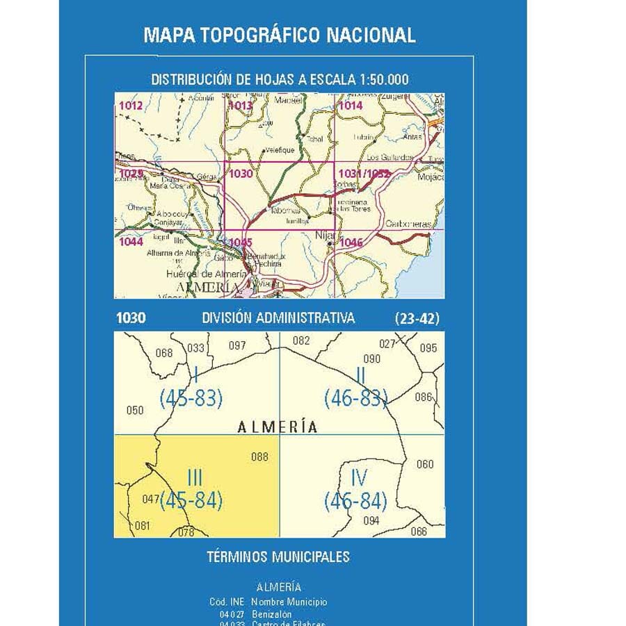 Carte topographique de l'Espagne n° 1030.3 - Tabernas | CNIG - 1/25 000 carte de randonnée CNIG