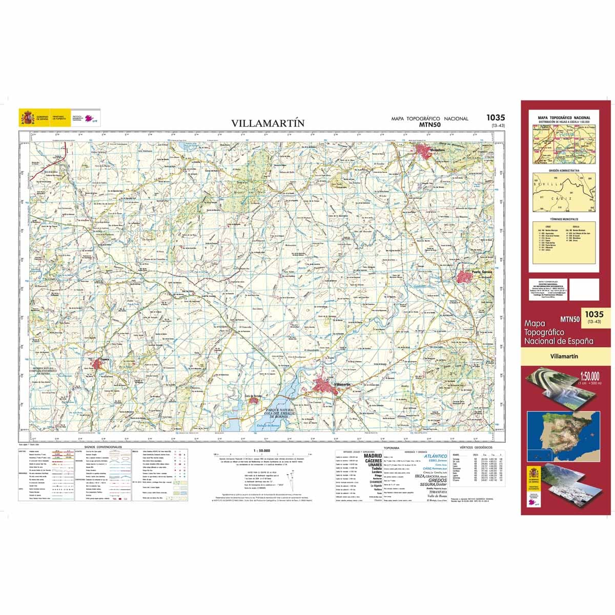 Carte topographique de l'Espagne n° 1035 - Villamartín | CNIG - 1/50 000 carte de randonnée CNIG