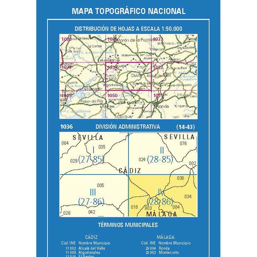 Carte topographique de l'Espagne n° 1036.4 - El Gastor | CNIG - 1/25 000 carte de randonnée CNIG