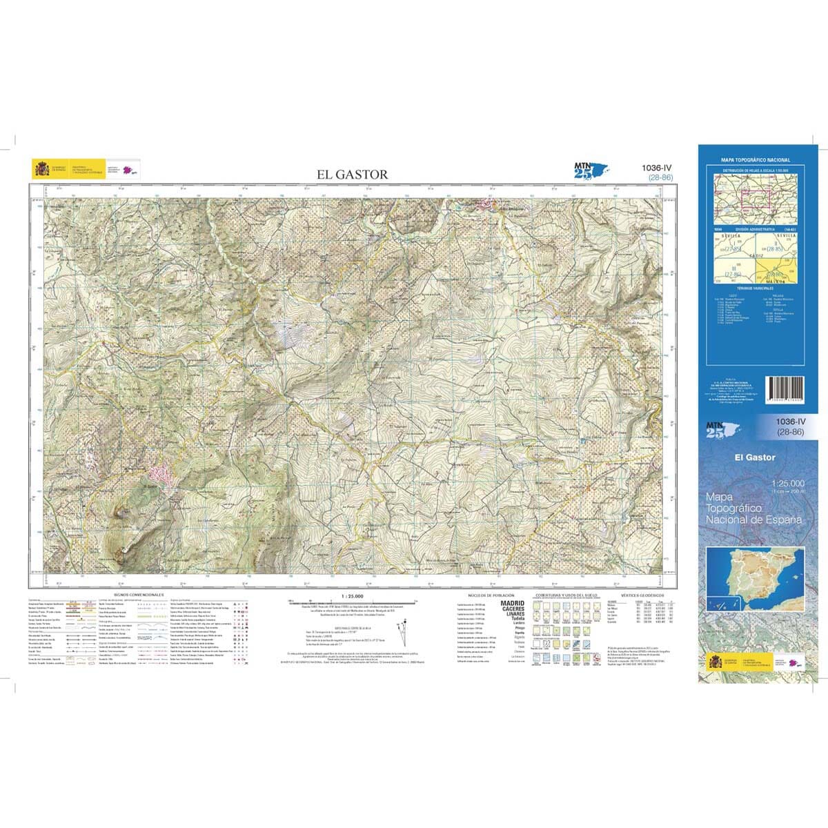 Carte topographique de l'Espagne n° 1036.4 - El Gastor | CNIG - 1/25 000 carte de randonnée CNIG