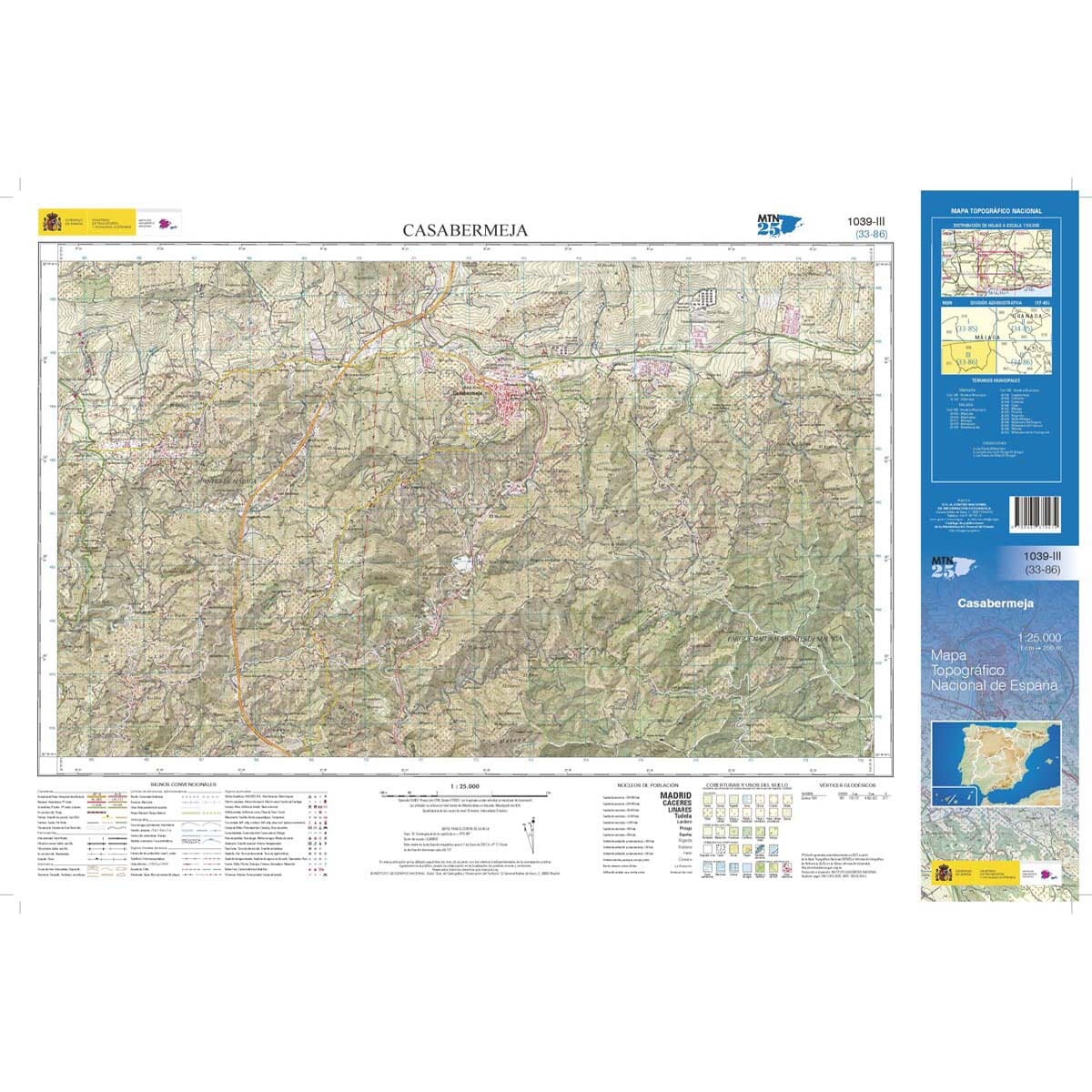 Carte topographique de l'Espagne n° 1039.3 - Casabermeja | CNIG - 1/25 000 carte de randonnée CNIG 