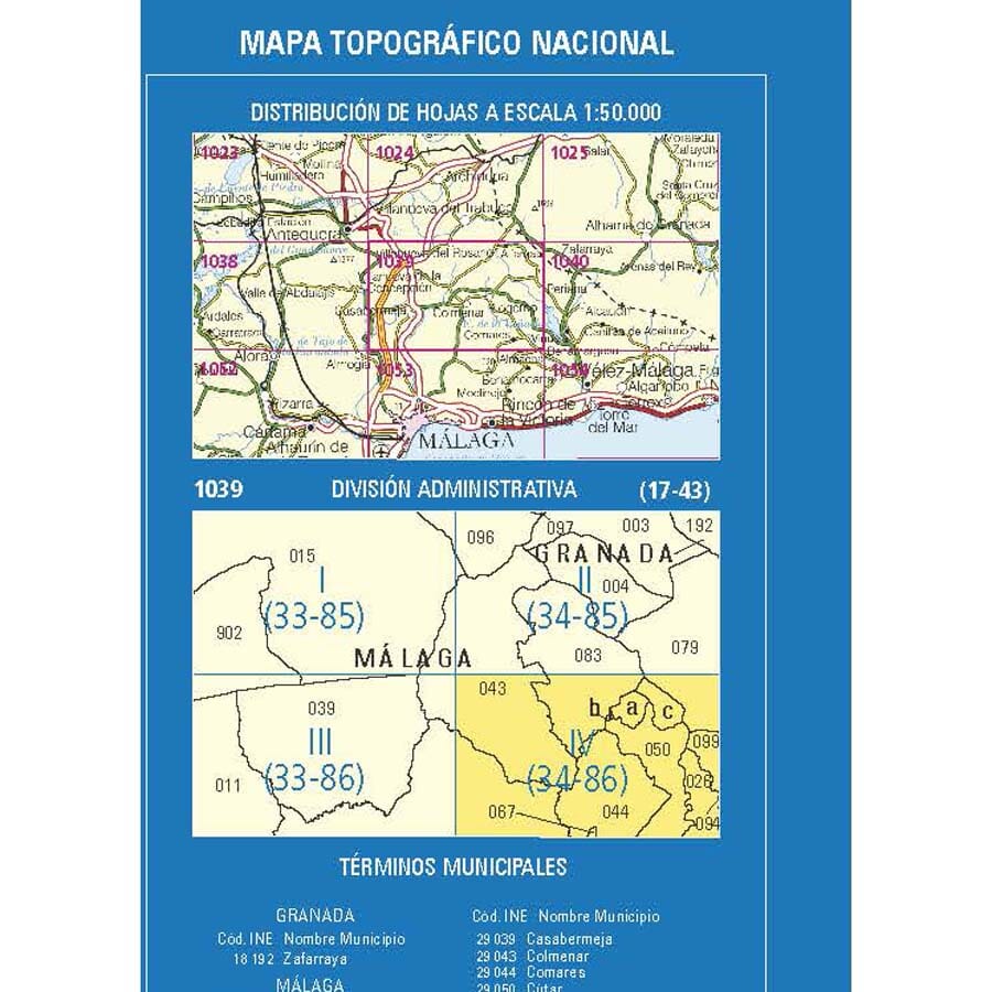 Carte topographique de l'Espagne n° 1039.4 - Colmenar | CNIG - 1/25 000 carte de randonnée CNIG 