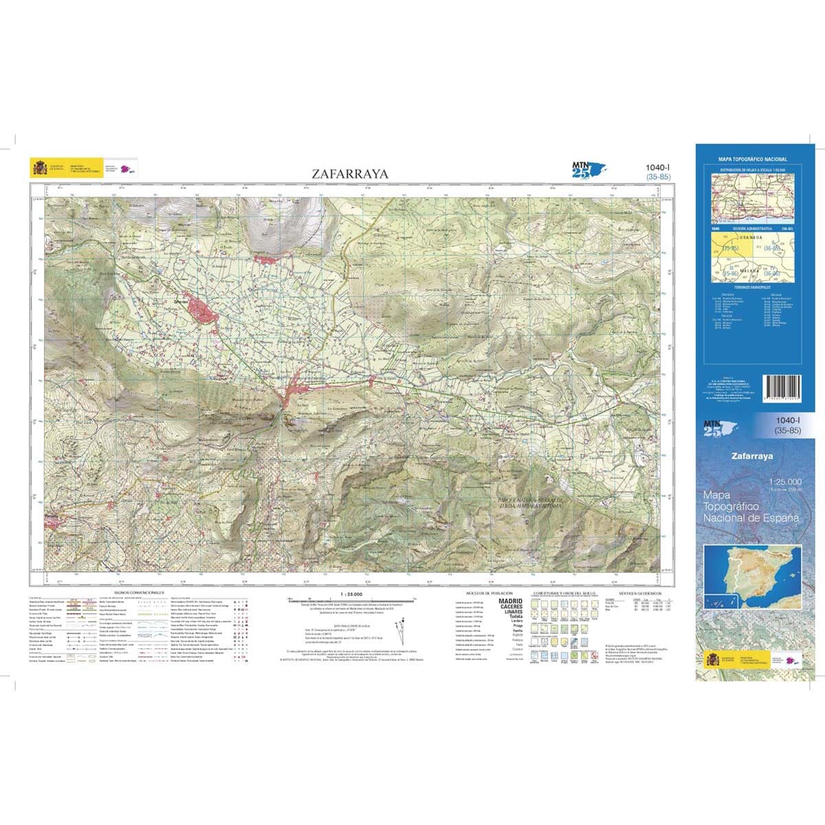 Carte topographique de l'Espagne n° 1040.1 - Zafarraya | CNIG - 1/25 000 carte de randonnée CNIG 