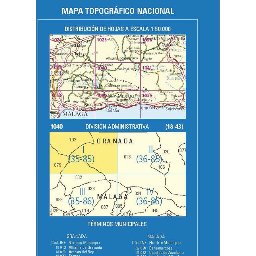 Carte topographique de l'Espagne n° 1040.1 - Zafarraya | CNIG - 1/25 000 carte de randonnée CNIG 