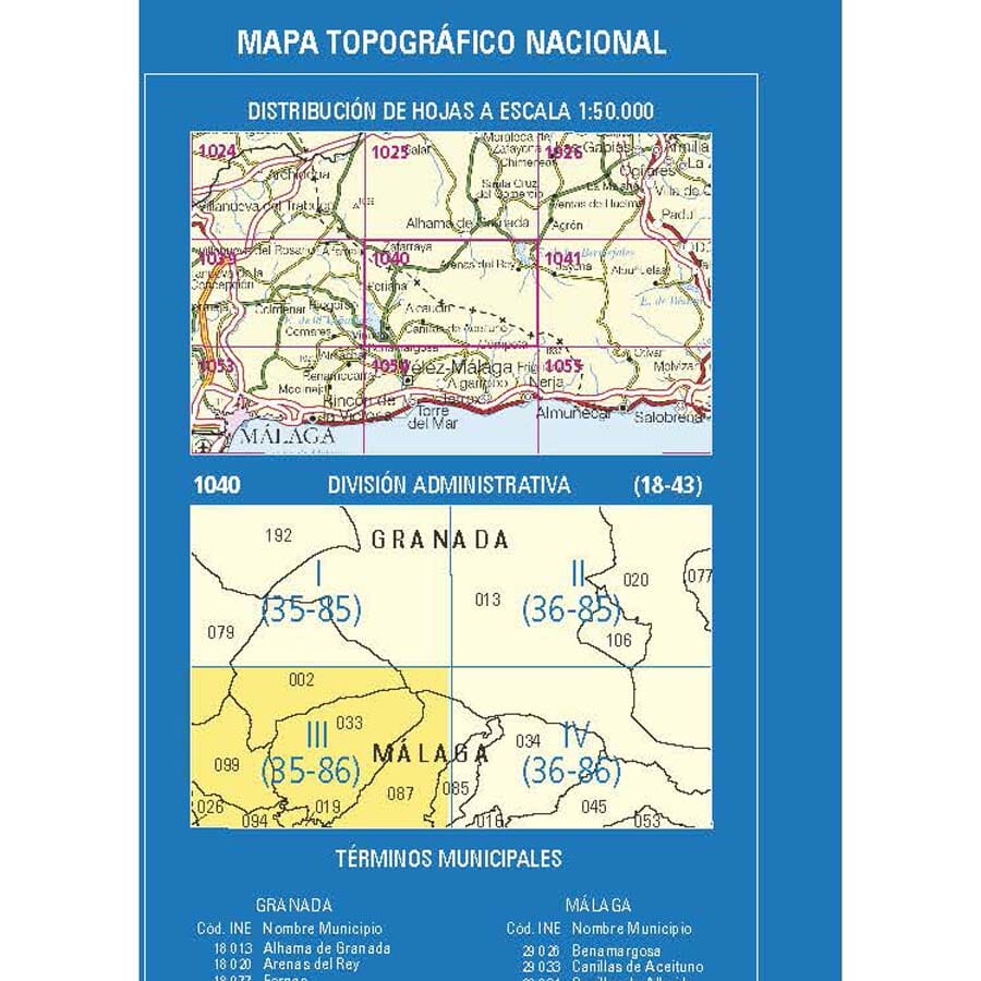 Carte topographique de l'Espagne n° 1040.3 - Canillas de Aceituno | CNIG - 1/25 000 carte de randonnée CNIG 