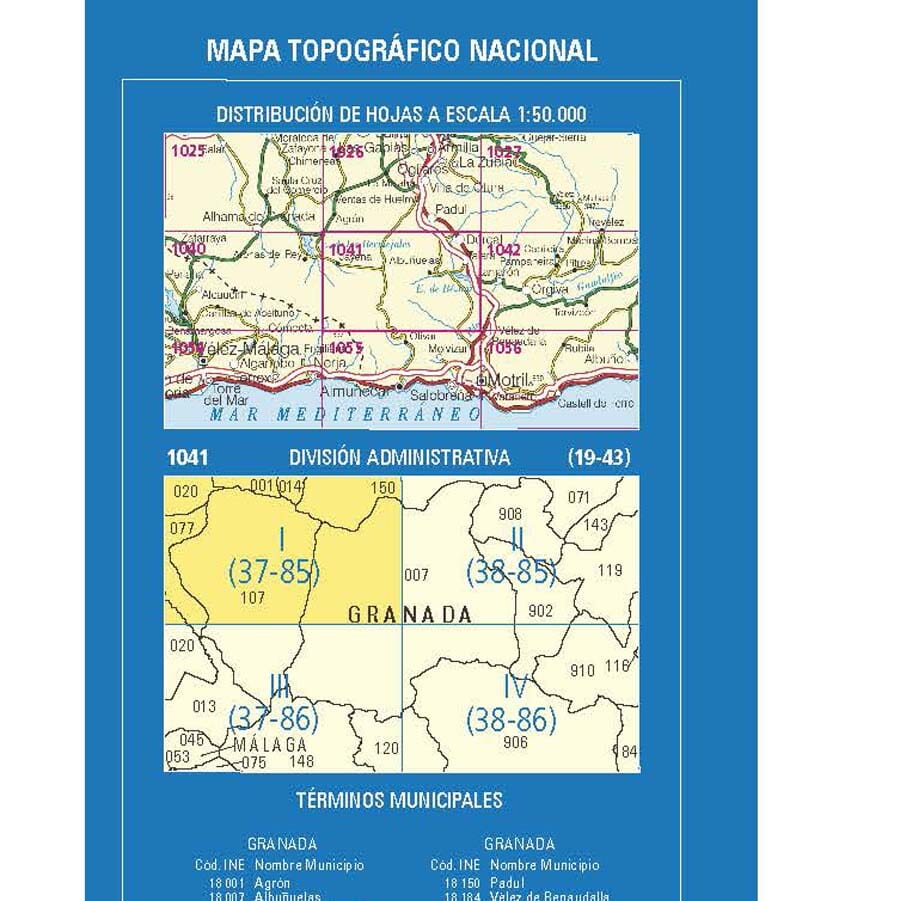 Carte topographique de l'Espagne n° 1041.1 - Jayena | CNIG - 1/25 000 carte de randonnée CNIG 