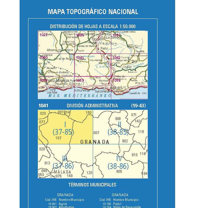 Carte topographique de l'Espagne n° 1041.1 - Jayena | CNIG - 1/25 000 carte de randonnée CNIG 