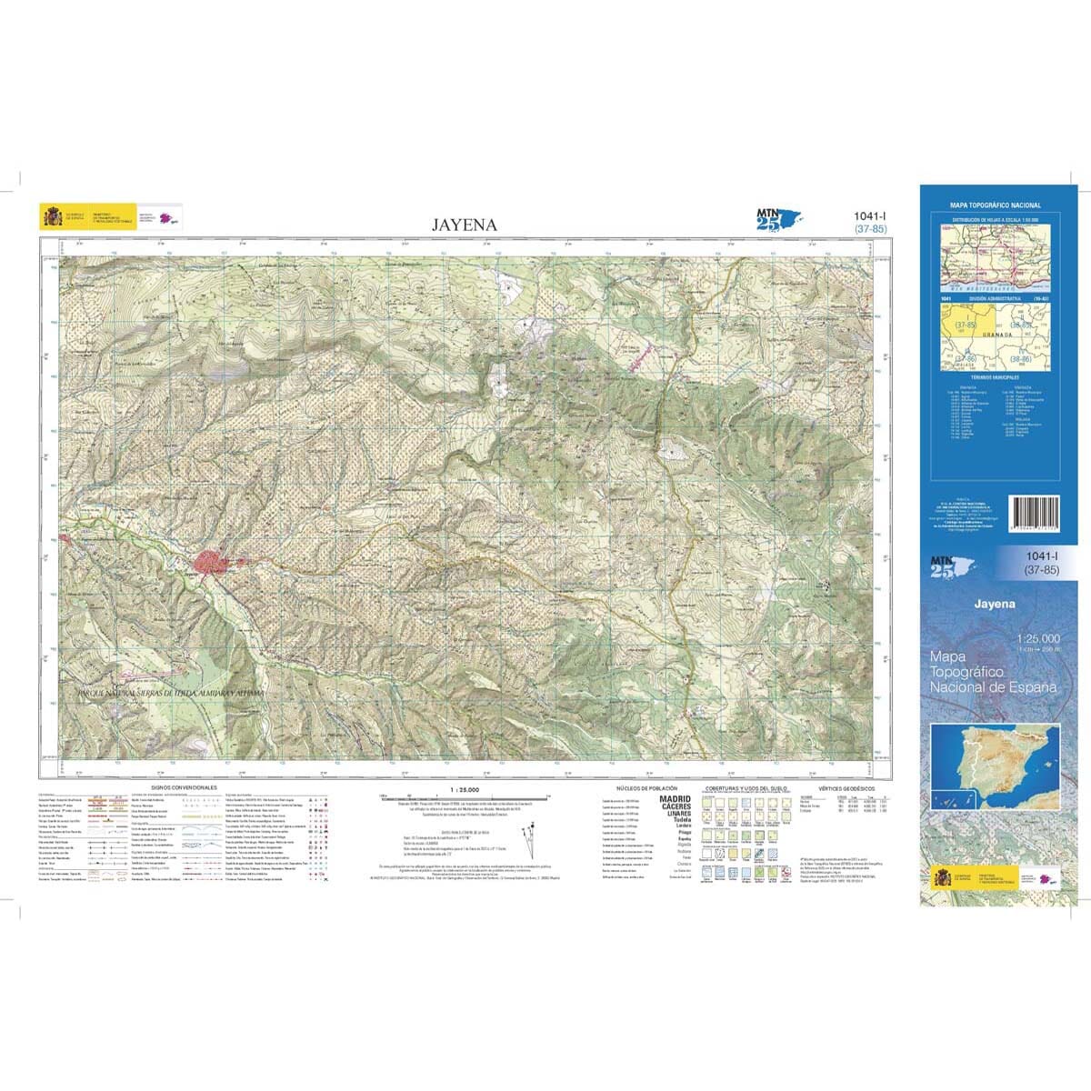 Carte topographique de l'Espagne n° 1041.1 - Jayena | CNIG - 1/25 000 carte de randonnée CNIG 