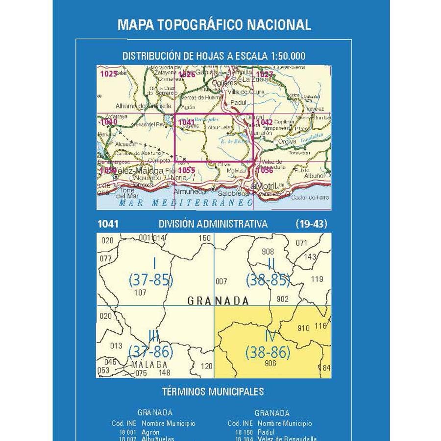 Carte topographique de l'Espagne n° 1041.4 - Los Guájares | CNIG - 1/25 000 carte de randonnée CNIG