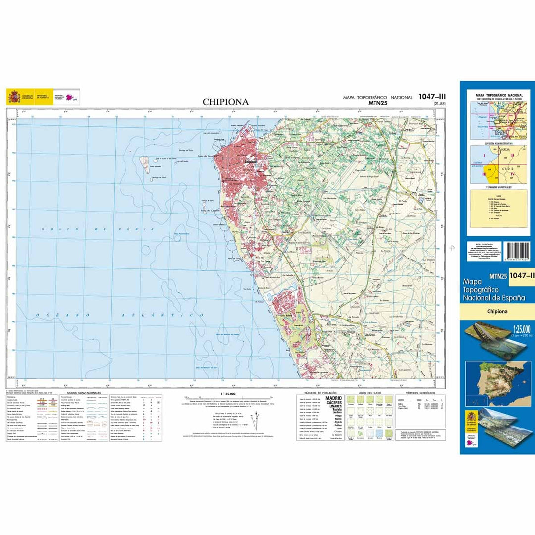 Carte topographique de l'Espagne n° 1047.3 - Chipiona | CNIG - 1/25 000 carte pliée CNIG 
