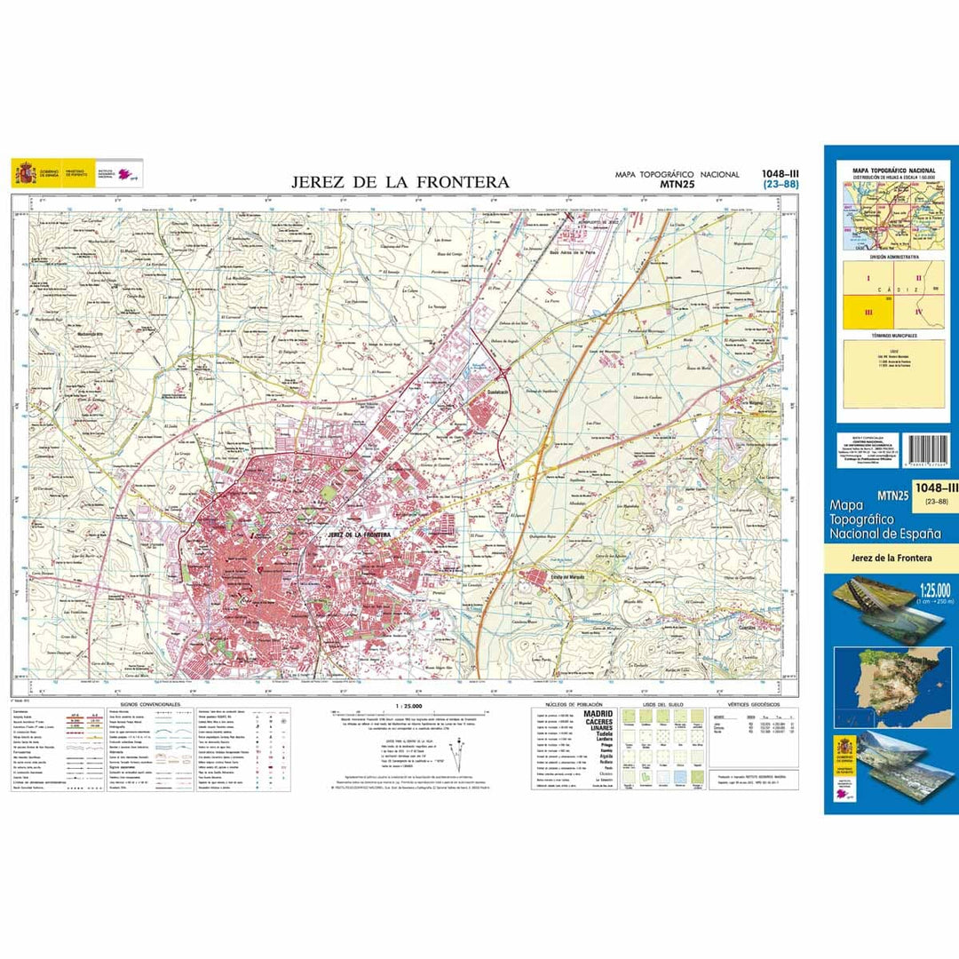 Carte topographique de l'Espagne n° 1048.3 - Jerez de la Frontera | CNIG - 1/25 000 carte pliée CNIG 