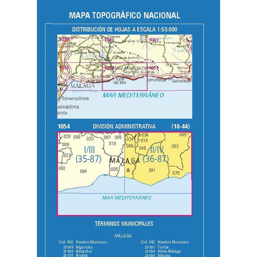 Carte topographique de l'Espagne n° 1054.2 & 1054.4 - Nerja | CNIG - 1/25 000 carte de randonnée CNIG 