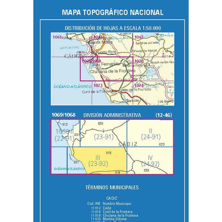 Carte topographique de l'Espagne n° 1069.3/1068.4 - Sancti-Petri , La Barrosa | CNIG - 1/25 000 carte de randonnée CNIG 