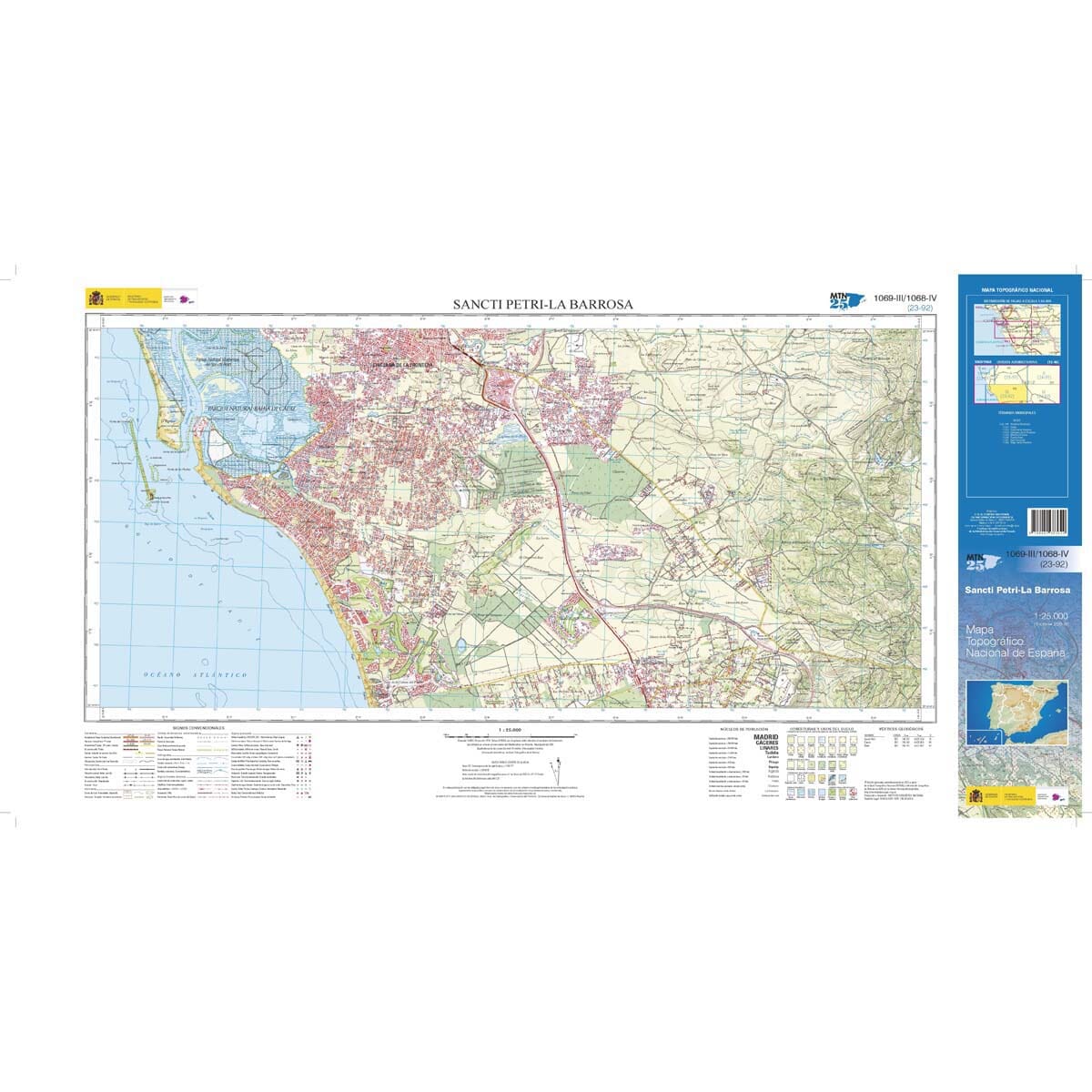 Carte topographique de l'Espagne n° 1069.3/1068.4 - Sancti-Petri , La Barrosa | CNIG - 1/25 000 carte de randonnée CNIG 
