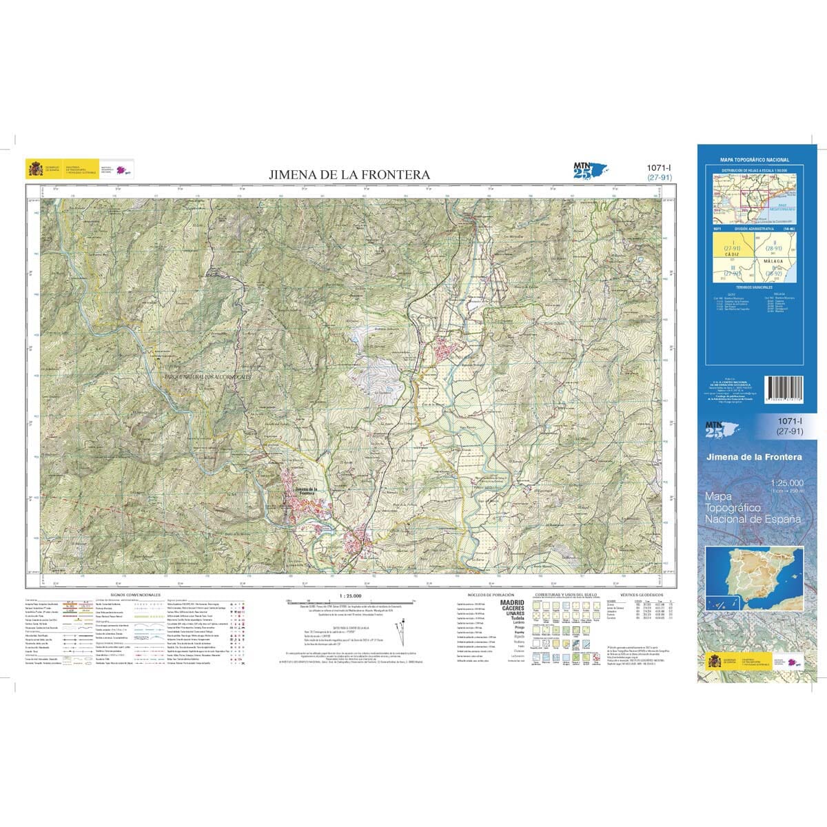 Carte topographique de l'Espagne n° 1071.1 - Jimena de la Frontera | CNIG - 1/25 000 carte de randonnée CNIG 