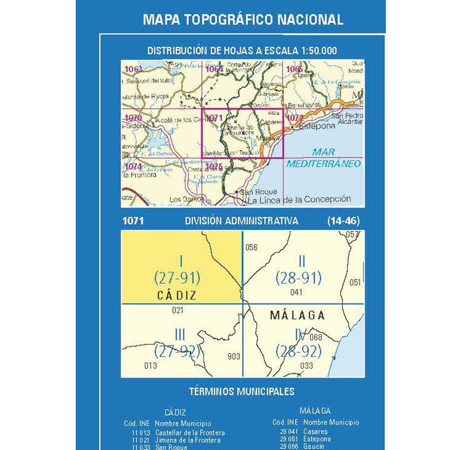 Carte topographique de l'Espagne n° 1071.1 - Jimena de la Frontera | CNIG - 1/25 000 carte de randonnée CNIG 