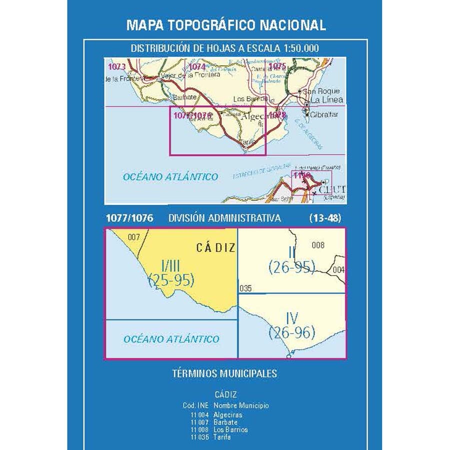 Carte topographique de l'Espagne n° 1077.1 & 1077.3 & 1076.2 - Facinas | CNIG - 1/25 000 carte de randonnée CNIG