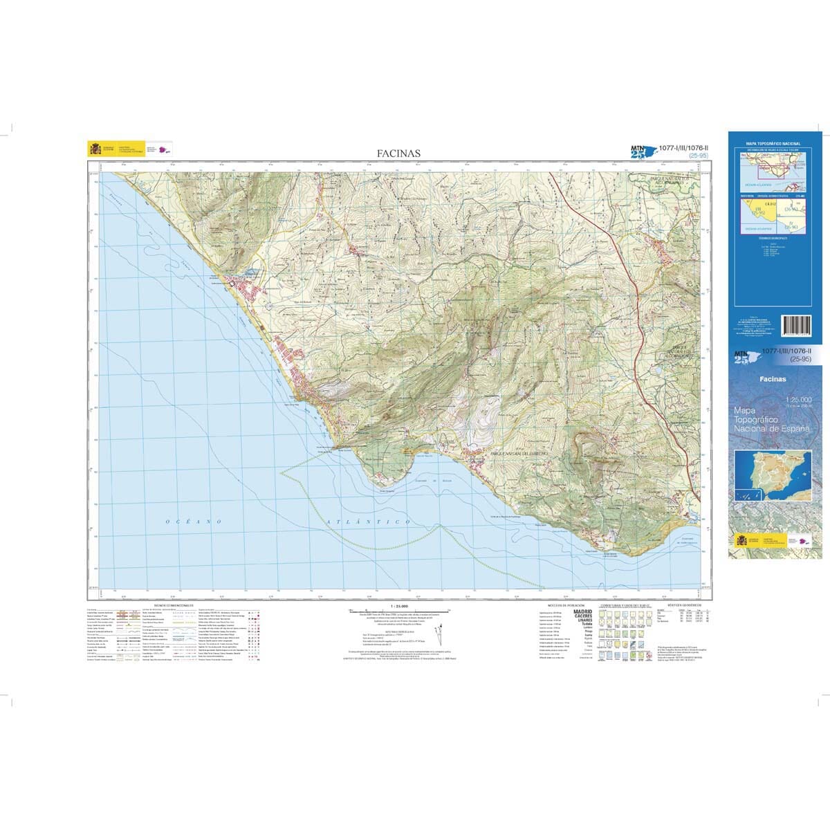 Carte topographique de l'Espagne n° 1077.1 & 1077.3 & 1076.2 - Facinas | CNIG - 1/25 000 carte de randonnée CNIG