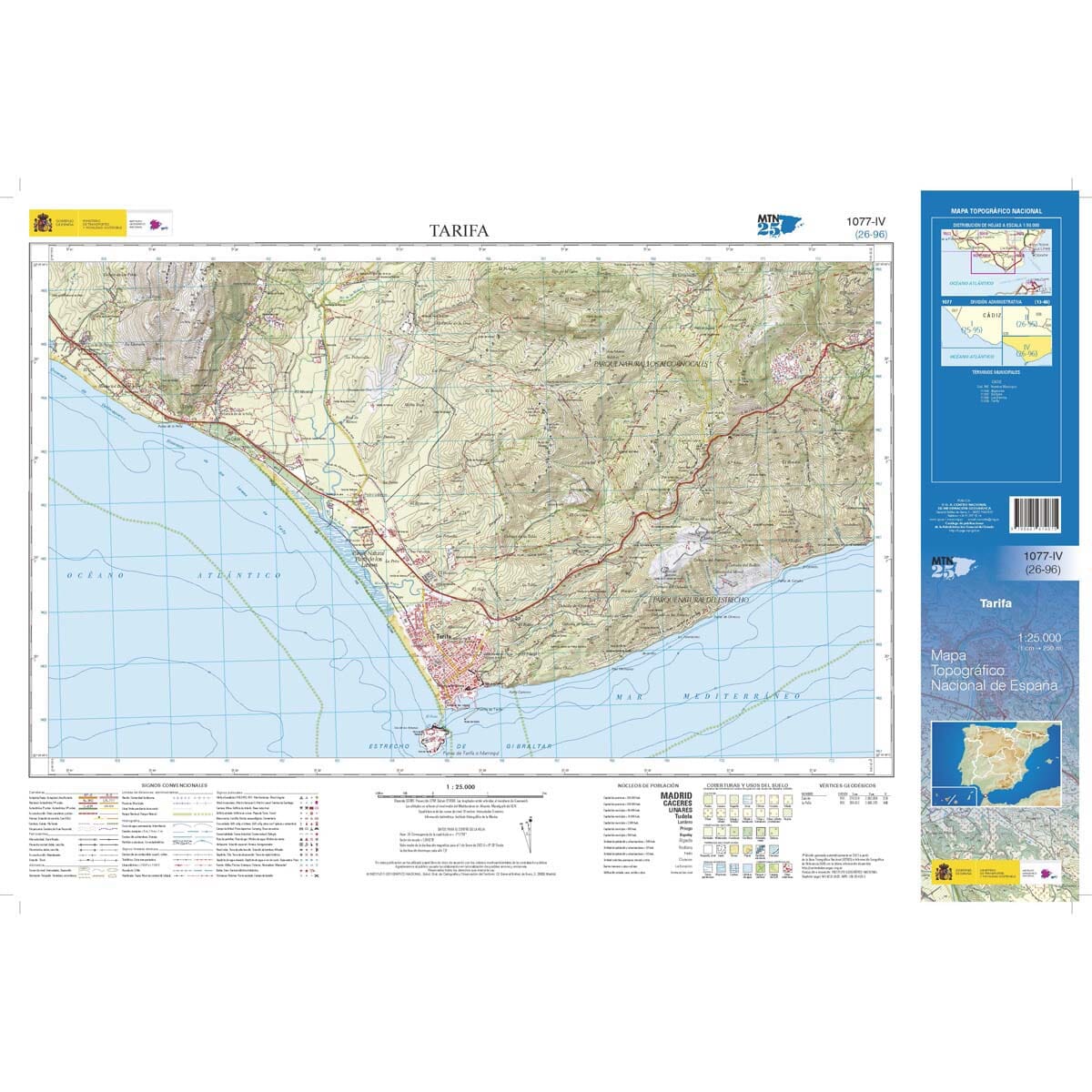 Carte topographique de l'Espagne n° 1077.4 - Tarifa | CNIG - 1/25 000 carte de randonnée CNIG 